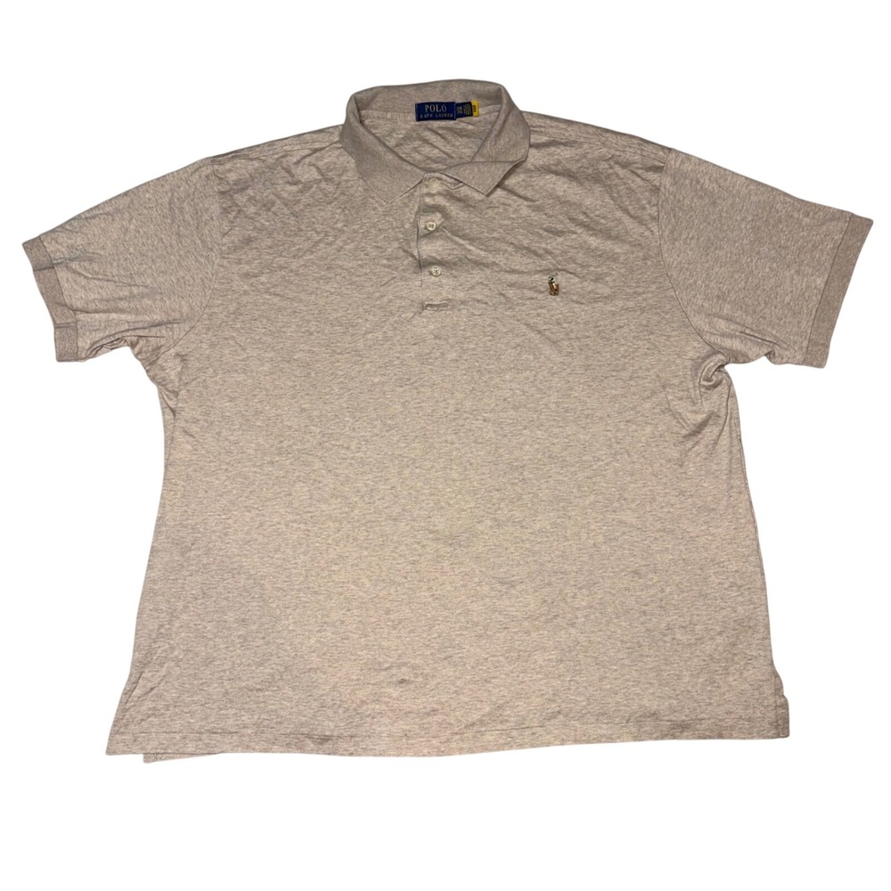 Polo‎ Ralph Lauren Men 2XB Heather Oatmeal Tan Short Sleeve Polo Shirt Cotton